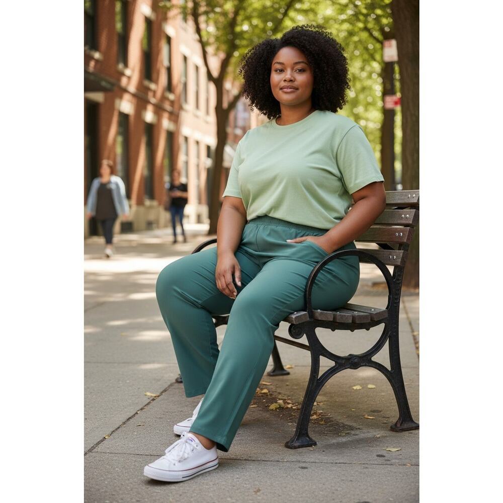 NEW Eddie Bauer Pants Womens 2X Green Departure Ankle Pull On Elastic Waist